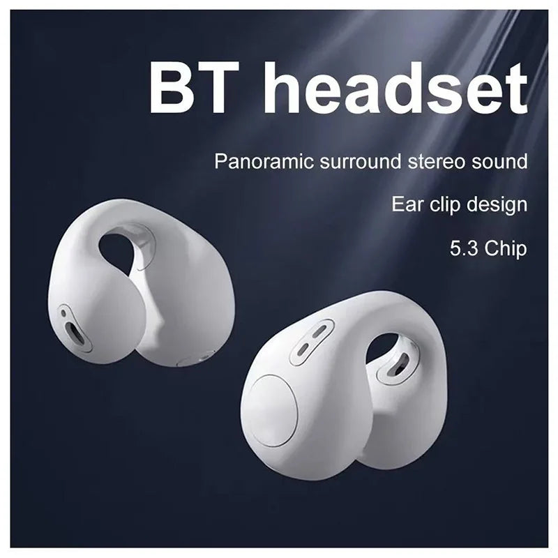 Bone Conduction Headphones Wireless Bluetooth 5.3 Compatible 3D Surround Sound Bass Ear Clip-On Sport Headphones with Microphone