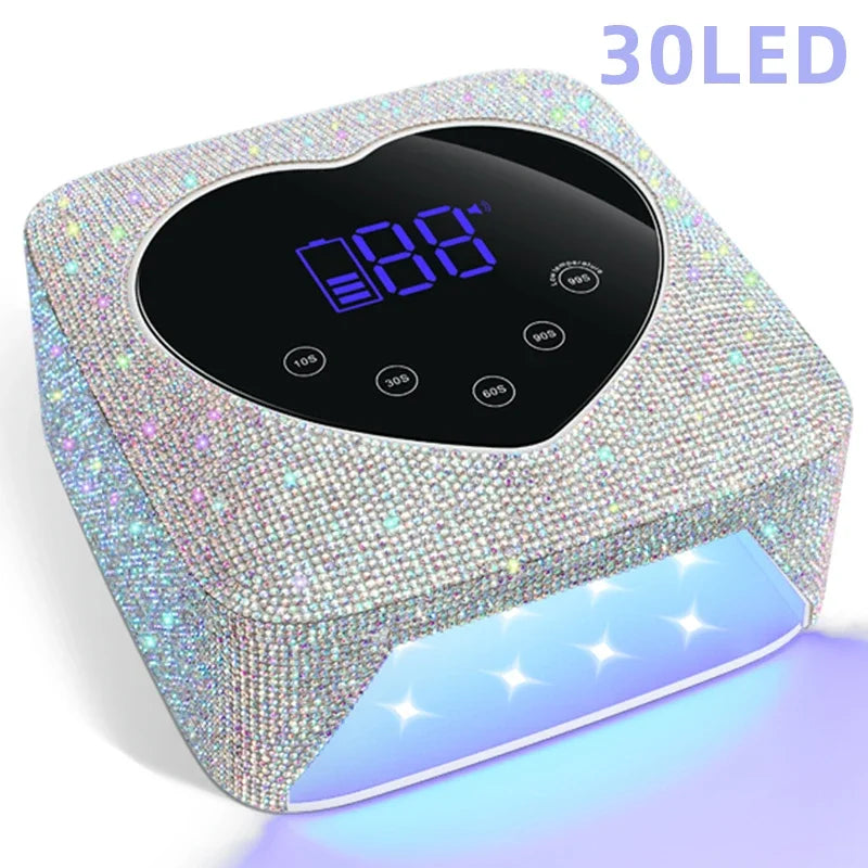 Rechargeable UV LED Nail Lamp 72W Cordless UV Light for Nails with Rhinestone Heart Shaped Manicure Pedicure Machine Nail Tools