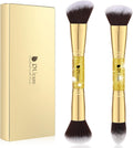 Makeup Brushes Duo End Foundation Powder Buffer and Contour Synthetic Cosmetic Tools 2Pcs Gold
