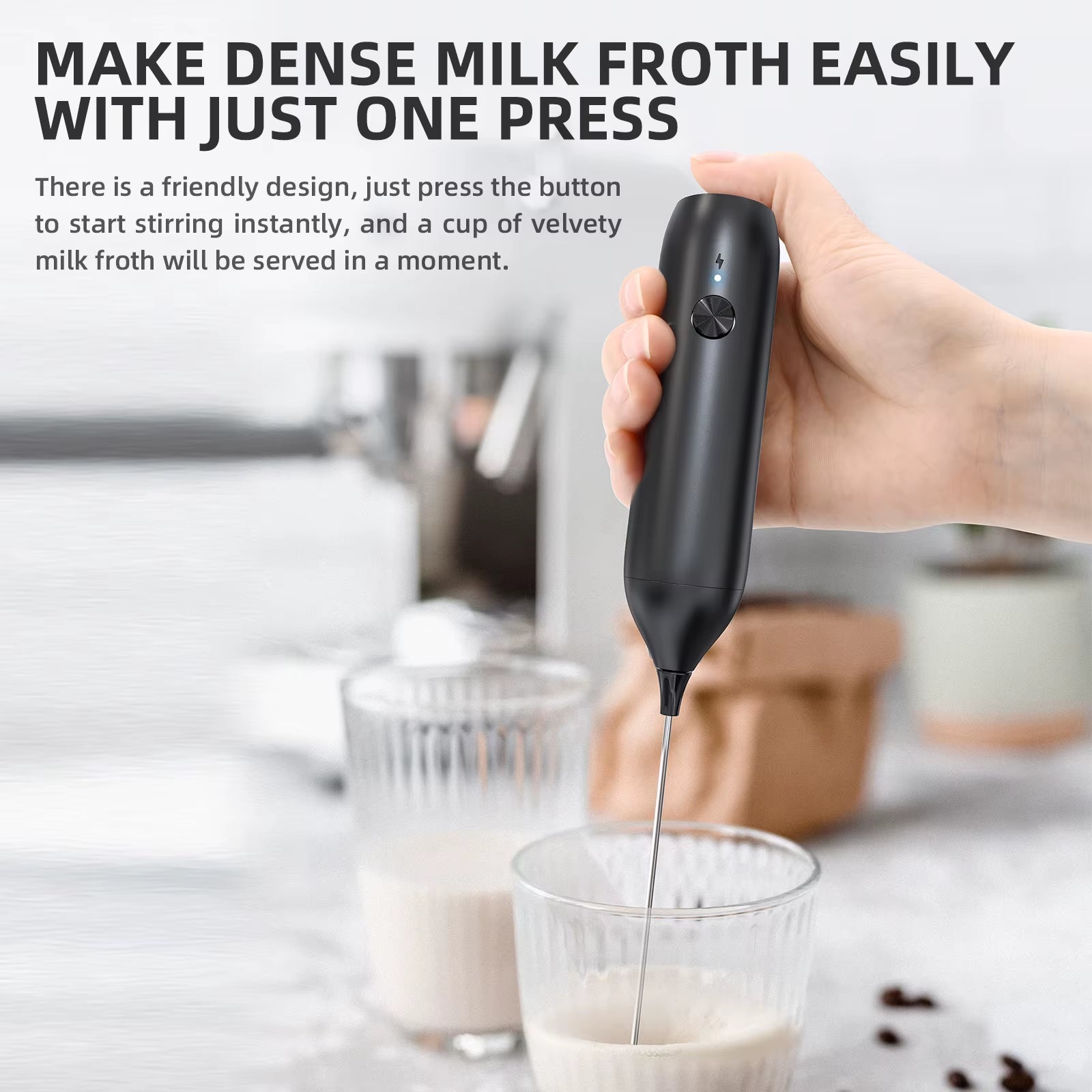 Electric Milk Fr Coffee Fr USB-C Rechargeable Electric Whisk Powerful Mini Drink Mixer
