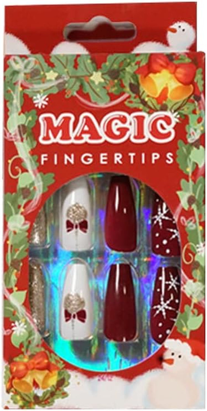 24 Pcs Christmas Press on Nails Medium Length with Snowflakes and Bling Decorate Designs Ballet Fake False Nails Art for Women and Girls Stick on Nails