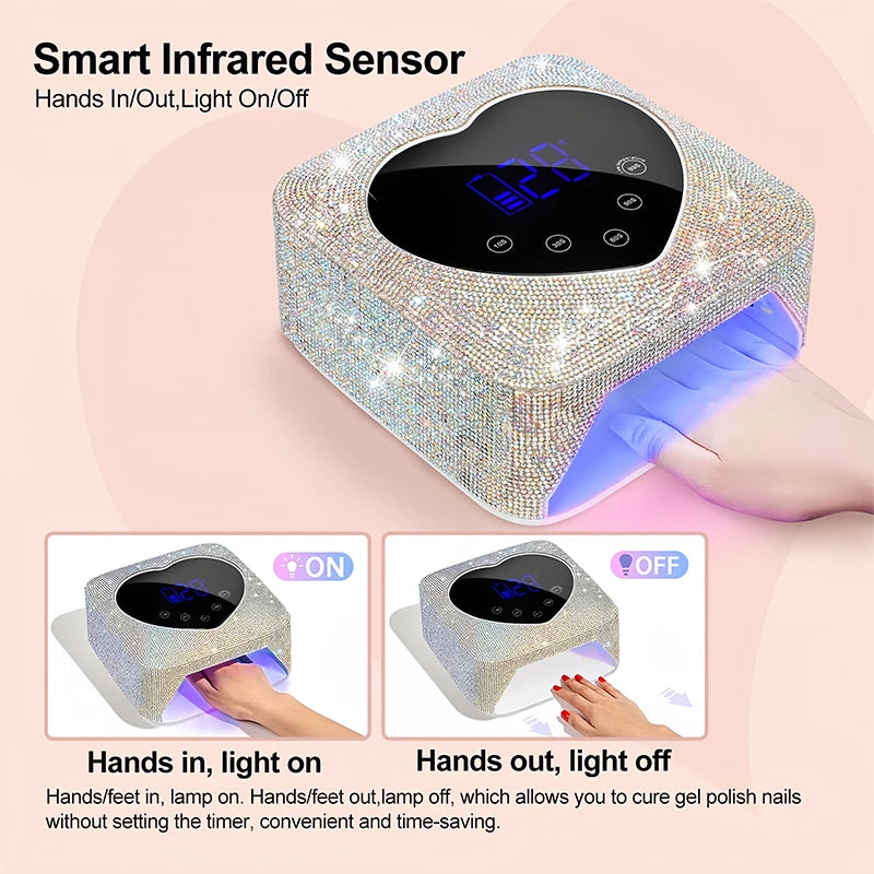 Rechargeable UV LED Nail Lamp 72W Cordless UV Light for Nails with Rhinestone Heart Shaped Manicure Pedicure Machine Nail Tools
