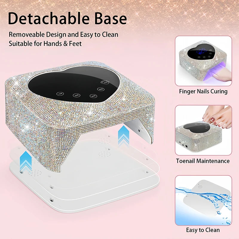 Rechargeable UV LED Nail Lamp 72W Cordless UV Light for Nails with Rhinestone Heart Shaped Manicure Pedicure Machine Nail Tools