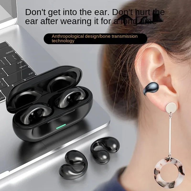 Bone Conduction Headphones Wireless Bluetooth 5.3 Compatible 3D Surround Sound Bass Ear Clip-On Sport Headphones with Microphone
