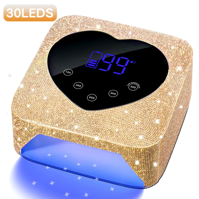 Rechargeable UV LED Nail Lamp 72W Cordless UV Light for Nails with Rhinestone Heart Shaped Manicure Pedicure Machine Nail Tools