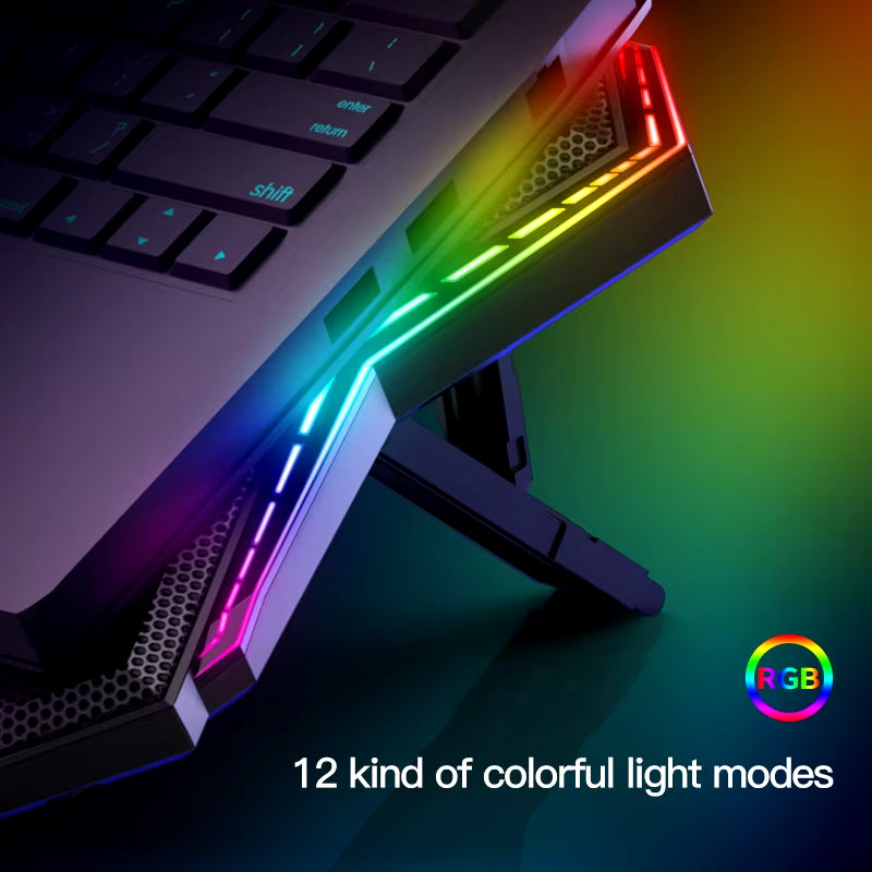 Gaming RGB Laptop Cooler 12-17 Inch Led Screen Laptop Cooling Pad Notebook Cooler Stand with Six Fan and 2 USB Ports