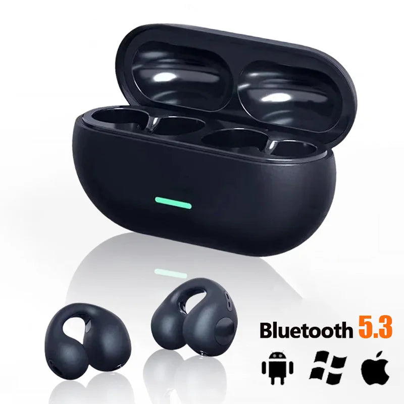 Bone Conduction Headphones Wireless Bluetooth 5.3 Compatible 3D Surround Sound Bass Ear Clip-On Sport Headphones with Microphone