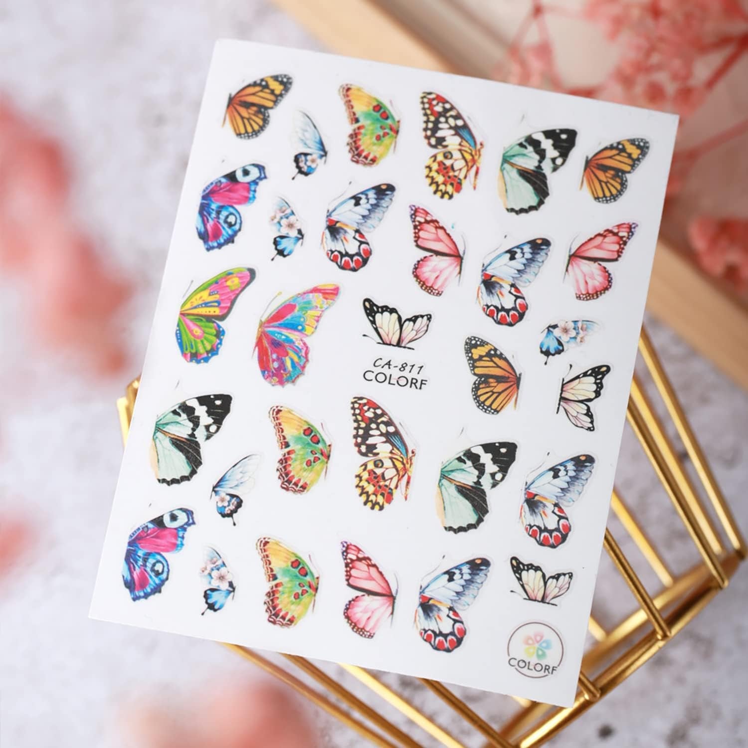 Big Butterfly Nail Art Stickers Decals, 3D Large Butterflies Nail Self-Adhesive Sticker Designs, Black Pink Blue Colorful Butterflies Nail Transfer Decal Supplies for Women Girls Manicure Decorations